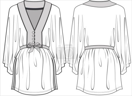 Illustration for ORIENTAL KIMONO WITH SATIN TRIM LOUNGE WEAR FOR WOMEN IN EDITABLE VECTOR FILE - Royalty Free Image