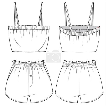 Illustration for WOVEN TANK AND SHORTS NIGHTWEAR SET FOR WOMEN AND TEEN GIRLS IN EDITABLE VECTOR FILE - Royalty Free Image