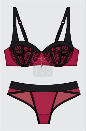 Illustration for WOMEN BRA AND UNDER WEAR SET VECTOR - Royalty Free Image