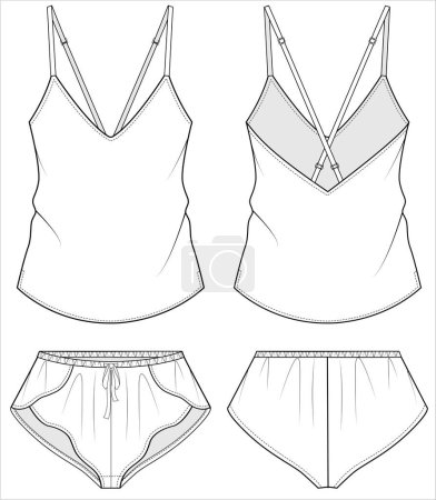Illustration for CAMI WITH SHORTS NIGHTWEAR SET FOR WOMEN IN EDITABLE VECTOR FILE - Royalty Free Image