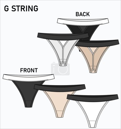 Téléchargez les illustrations : Croquis plat des sous-vêtements G-String dans le fichier vectoriel éditable - en licence libre de droit