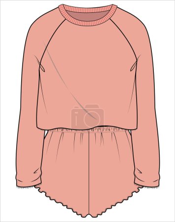Illustration for WOMEN KNIT TEDDY PLAYSUIT NIGHTWEAR IN EDITABLE VECTOR FILE - Royalty Free Image