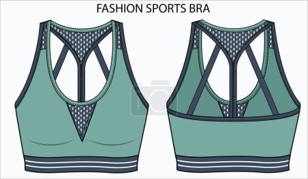 Illustration for Technical Sketch of RACER BACK SPORTS BRA in editable vector sketch - Royalty Free Image