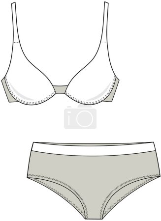 Illustration for GYM BRA AND PANTIES SET FOR WOMEN AND GIRLS FASHION FLAT SKETCH VECTOR - Royalty Free Image