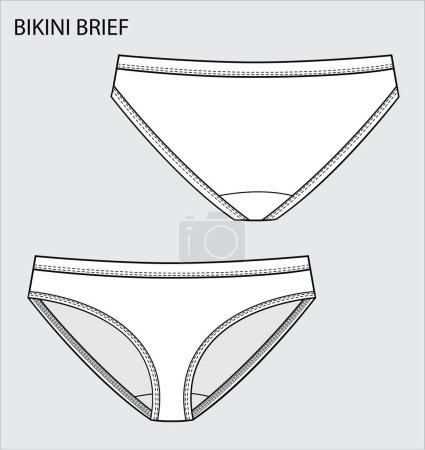 Illustration for BIKINI BRIEF FLAT SKETCH IN COTTON EVERYDAY UNDERWEAR IN EDITABLE VECTOR FILE - Royalty Free Image