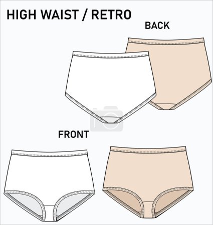 Illustration for HIGH WAIST RETRO PANTY SKETCH, COTTON EVERYDAY UNDERWEAR IN EDITABLE VECTOR FILE - Royalty Free Image