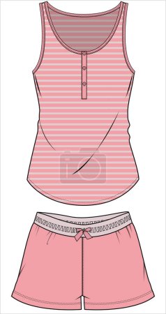 Illustration for STRIPER CAMI AND KNICKERS NIGHTWEAR SET FOR WOMEN AND TEEN GIRLS IN EDITABLE VECTOR FILE - Royalty Free Image