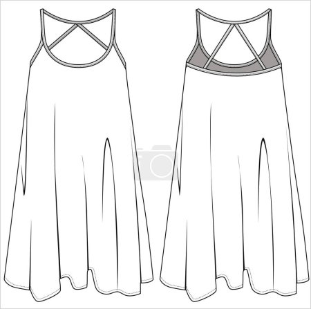 Illustration for FLAT SKETCH OF NIGHTWEAR SLIP FOR WOMEN AND IN EDITABLE VECTOR FILE - Royalty Free Image