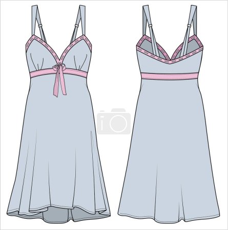 Illustration for SATIN EMPIRE CUT DORM DRESS FOR WOMEN IN EDITABLE VECTOR FILE - Royalty Free Image