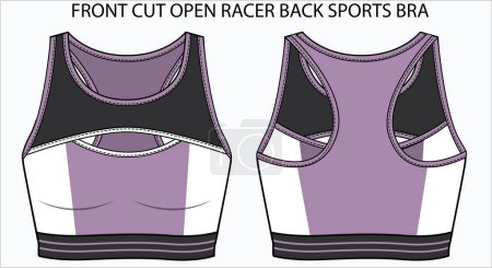 Ilustración de Bosquejo técnico de FRONT CUT OPEN RACER BACK SPORTS BRA en boceto vectorial editable - Imagen libre de derechos