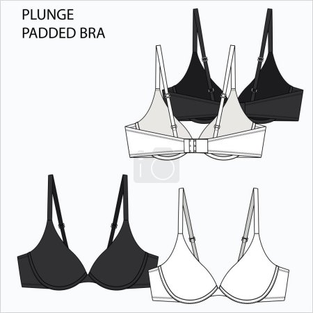 Illustration for Technical Sketch of PLUNGE PADDED BRA in editable vector file - Royalty Free Image