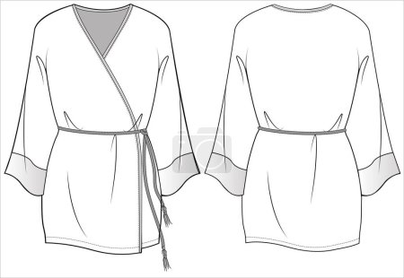 Illustration for ORIENTEL KIMONO WITH SATIN TRIM LOUNGE WEAR FOR WOMEN IN EDITABLE VECTOR FILE - Royalty Free Image
