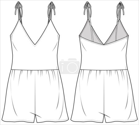 Illustration for WOMEN KNIT TEDDY PLAYSUIT NIGHTWEAR IN EDITABLE VECTOR FILE - Royalty Free Image