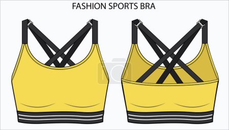Illustration for Technical sketch of SPORTY X STRAP BRA. Editable underwear flat fashion sketch - Royalty Free Image