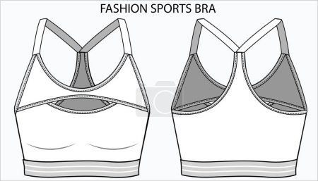 Technical Sketch of FRONT CUT OPEN RACER BACK SPORTS BRA in editable vector sketch