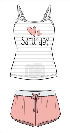 Illustration for STRIPER CAMI AND BOYSHORTS NIGHTWEAR SET FOR WOMEN AND TEEN GIRLS IN EDITABLE VECTOR FILE - Royalty Free Image