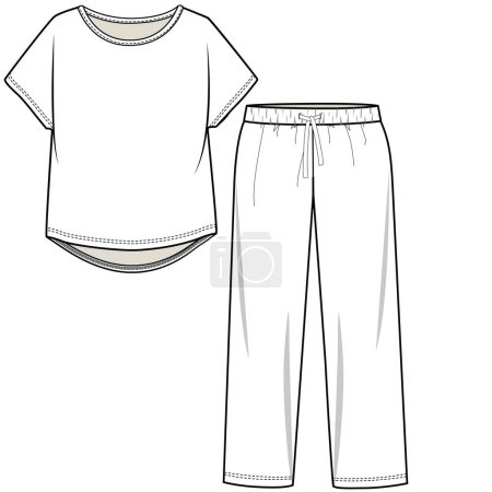 Illustration for KIDS AND BABY TEE AND PAJAMA SET FLAT SKETCH VECTOR - Royalty Free Image