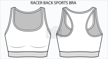 Illustration for Technical Sketch of FRONT CUT OPEN RACER BACK SPORTS BRA in editable vector sketch - Royalty Free Image