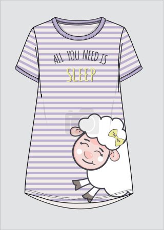 Illustration for SHEEP GRAPHIC WOMEN TEENS GIRLS AND KID GRAPHICS DORMDRESS IN EDITABLE VECTOR FILE - Royalty Free Image