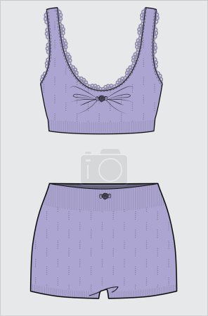 Illustration for DROP NEEDLE KNIT MATCHING NIGHT WEAR SET FOR WOMEN AND TEEN GIRLS IN EDITABLE VECTOR FILE - Royalty Free Image