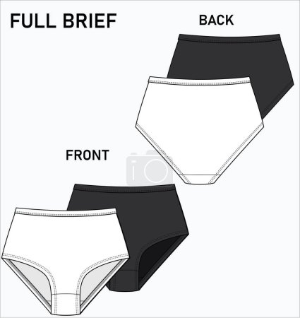Illustration for FLAT SKETCH OF FULL BRIEF, COTTON EVERYDAY UNDERWEAR IN EDITABLE VECTOR FILE - Royalty Free Image