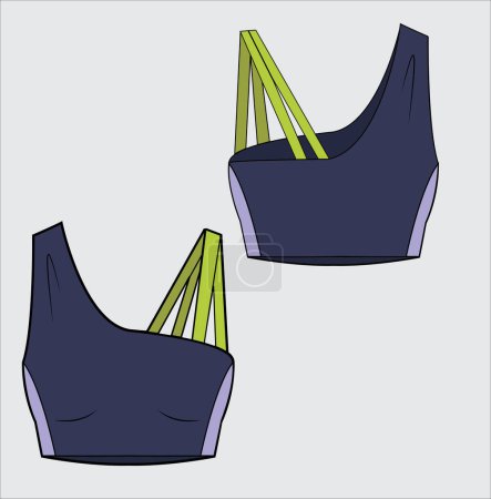 Illustration for VIBRANT ASYMMETRIC GYM BRA FOR WOMEN AND GIRLS WEAR VECTOR - Royalty Free Image
