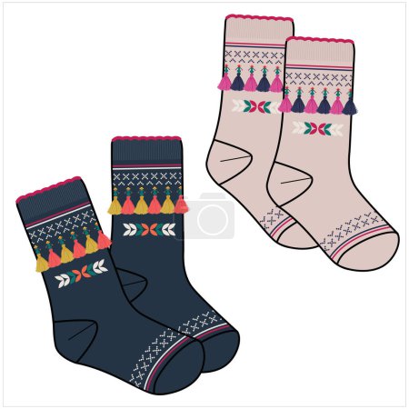 Illustration for TRENDY PAIR OF SOCKS WITH TASSELS IN EDITABLE VECTOR FILE - Royalty Free Image
