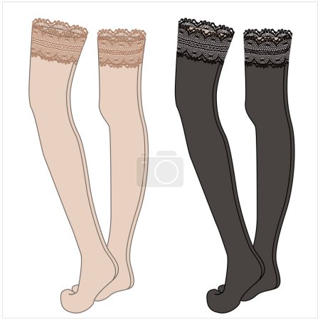 Illustration for THIGH LENGTH LACY STOCKINGS IN EDITABLE VECTOR - Royalty Free Image