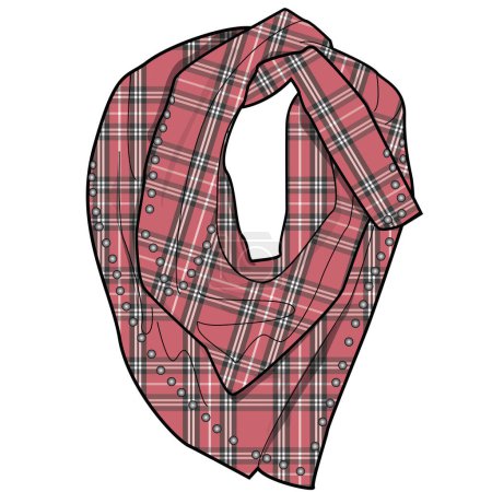 Illustration for WINTER TARTAN SCARF WITH STUDS IN EDITABLE VECTOR FILE - Royalty Free Image