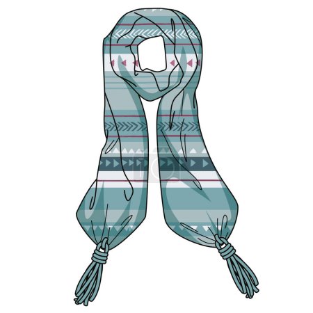 Illustration for AZTEC KNITTED SCARF WITH TASSEL IN EDITABLE VECTOR FILE - Royalty Free Image
