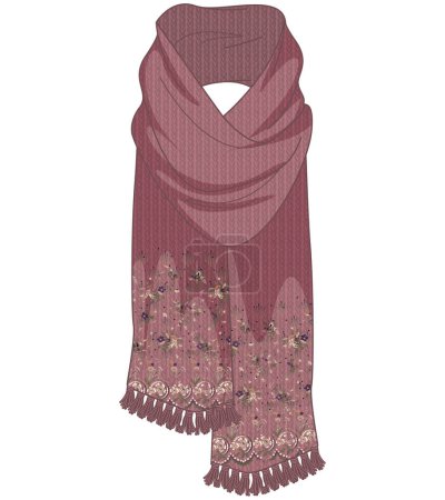 Illustration for KNITTED SCARF WITH EMBROIDERY IN EDITABLE VECTOR FILE - Royalty Free Image
