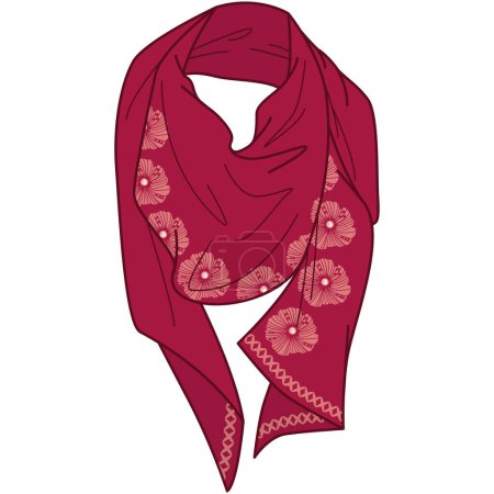 Illustration for SCARF WITH FLORAL EMBROIDERY IN EDITABLE VECTOR FILE - Royalty Free Image