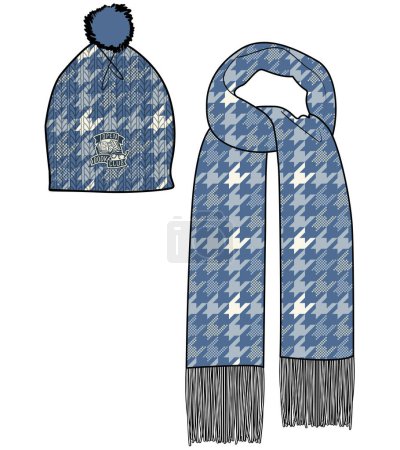 Illustration for FLEECE SCARF MUFFLER WITH MATCHING CAP IN EDITABLE VECTOR FILE - Royalty Free Image
