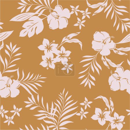 Illustration for HIBISCUS FLORAL STENCIL SEAMLESS PATTERN - Royalty Free Image