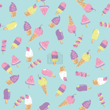 Illustration for COLORFUL CANDY AND ICE CREAM SEAMLESS PATTERN - Royalty Free Image