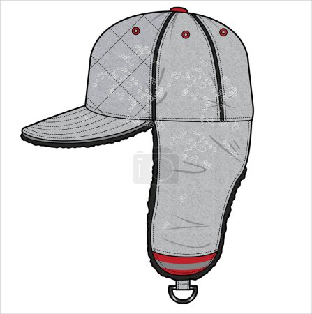 Illustration for QUILTED TRAPPED CAP WITH EAR COVER IN EDITABLE VECTOR - Royalty Free Image