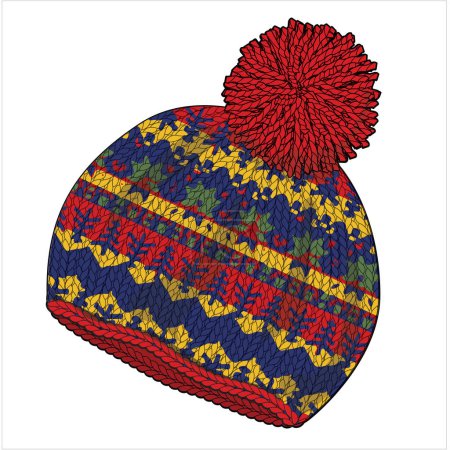 Illustration for WOOLEN BOBBLE KNIT CAP WITH POM POM IN EDITABLE VECTOR - Royalty Free Image