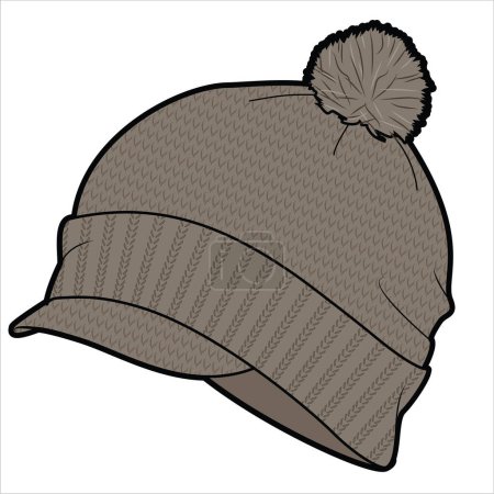 Illustration for WOOLEN BASE BALL CAP WITH POM POM IN EDITABLE VECTOR - Royalty Free Image
