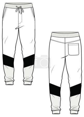 Illustration for MEN AND BOYS BOTTOM WEAR JOGGERS WITH SIDE DETAIL FLAT FASHION SKETCH VECTOR - Royalty Free Image