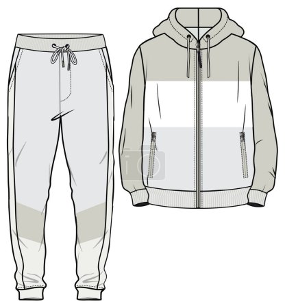 Illustration for JOGGER AND SWEAT SHIRT SET FOR MEN AND TEEN BOYS FLAT FASHION SKETCH VECTOR - Royalty Free Image