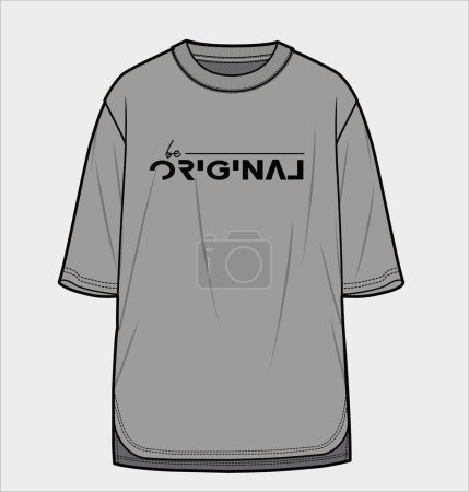 Illustration for OVERSIZE MENS TEE WITH DROP SHOULDER AND HIGH LOW HEMLINE DETAIL IN EDITABLE VECTOR FILE - Royalty Free Image