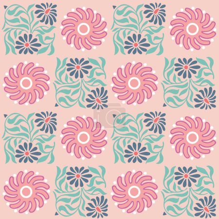 Illustration for RETRO FLORAL TILES SEAMLESS PATTERN - Royalty Free Image