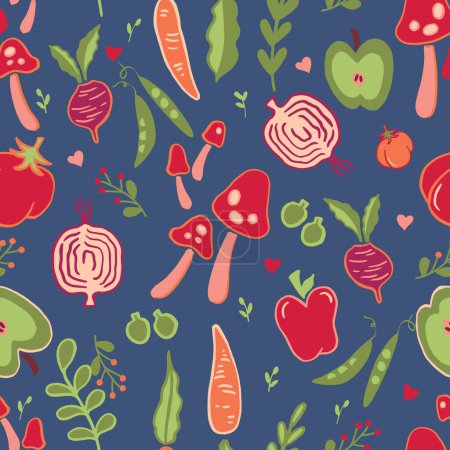 Ilustración de Patrón sin costura de verduras y frutas - Imagen libre de derechos
