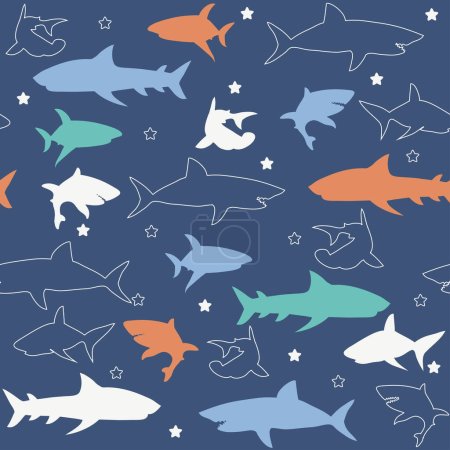 Illustration for COLORFUL SHARK SEAMLESS PRINT PATTERN - Royalty Free Image