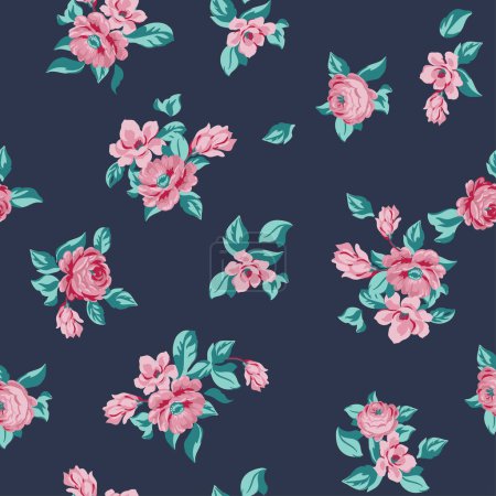 Illustration for PINK FLORAL SEAMLESS PATTERN IN DARK BACKGROUND - Royalty Free Image