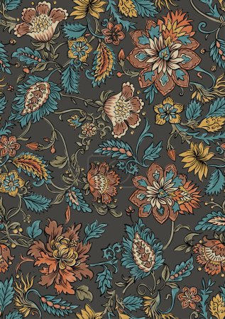 Illustration for INDIAN PAISLEY FLORAL SEAMLESS PATTERN - Royalty Free Image