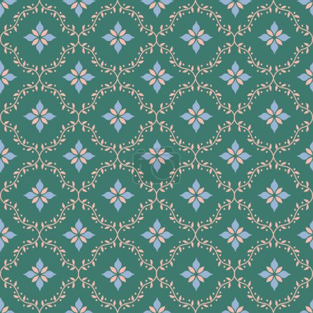 Illustration for GEOMETRIC FLORAL SEAMLESS PATTERN IN EDITABLE VECTOR FILE - Royalty Free Image
