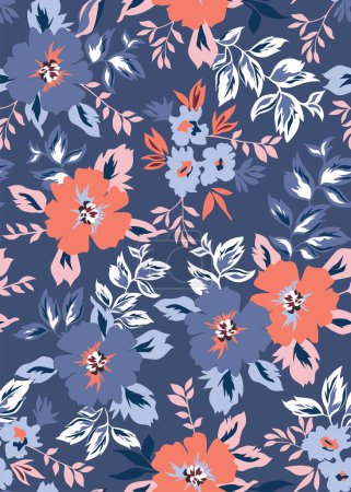 Illustration for FLORAL NAUTICAL SEAMLESS PRINT IN EDITABLE VECTOR FILE - Royalty Free Image