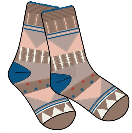 Téléchargez les illustrations : Paire de chaussettes tendance avec bouchon de couleur dans le fichier vecteur modifiable - en licence libre de droit