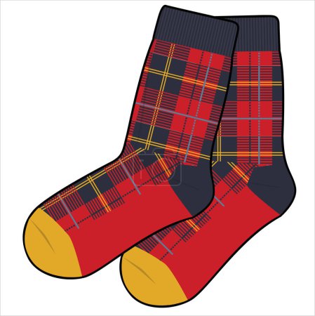 Illustration for TRENDY PAIR OF SOCKS WITH TARTAN PATTERN IN EDITABLE VECTOR FILE - Royalty Free Image
